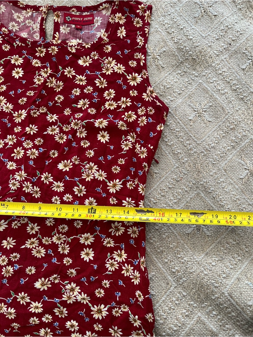 Vintage Point Zero Daisy Print Shift Dress Burgundy 90s Floral Sleeveless Size S - Picture 6 of 6